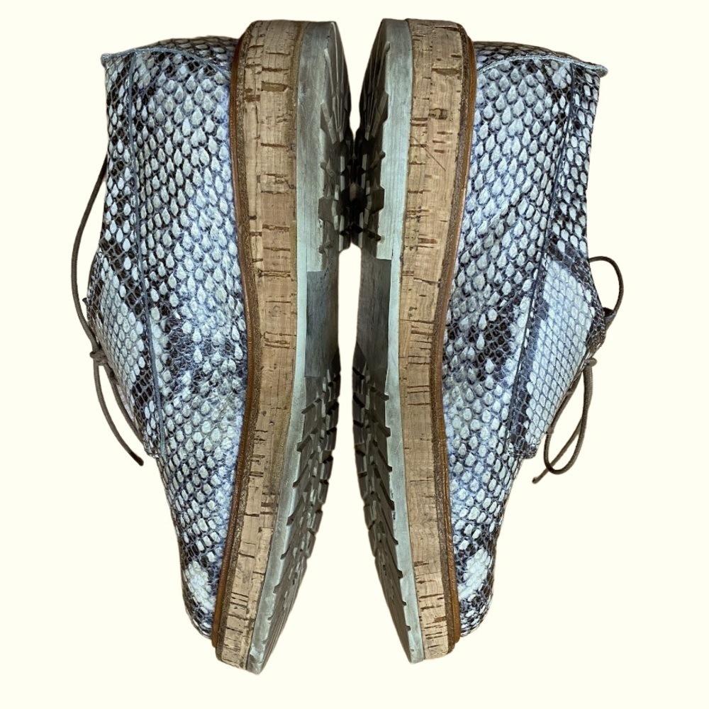 AGL Women's Leather Snakeskin Python Print Lace-Up Cork Platform Oxfords - Picture 6 of 10